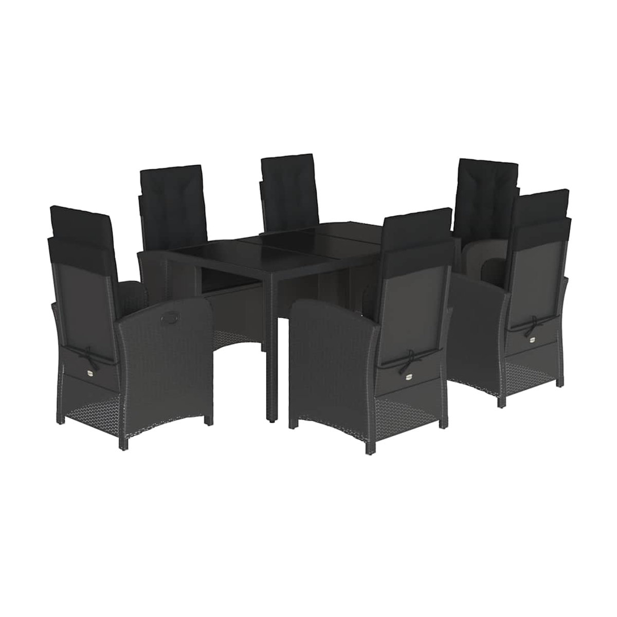 Vidaxl Gartenmöbel-Set aus Polyrattan mit Kissen und Glastisch, 7-teilig, Schwarz - Bild 2