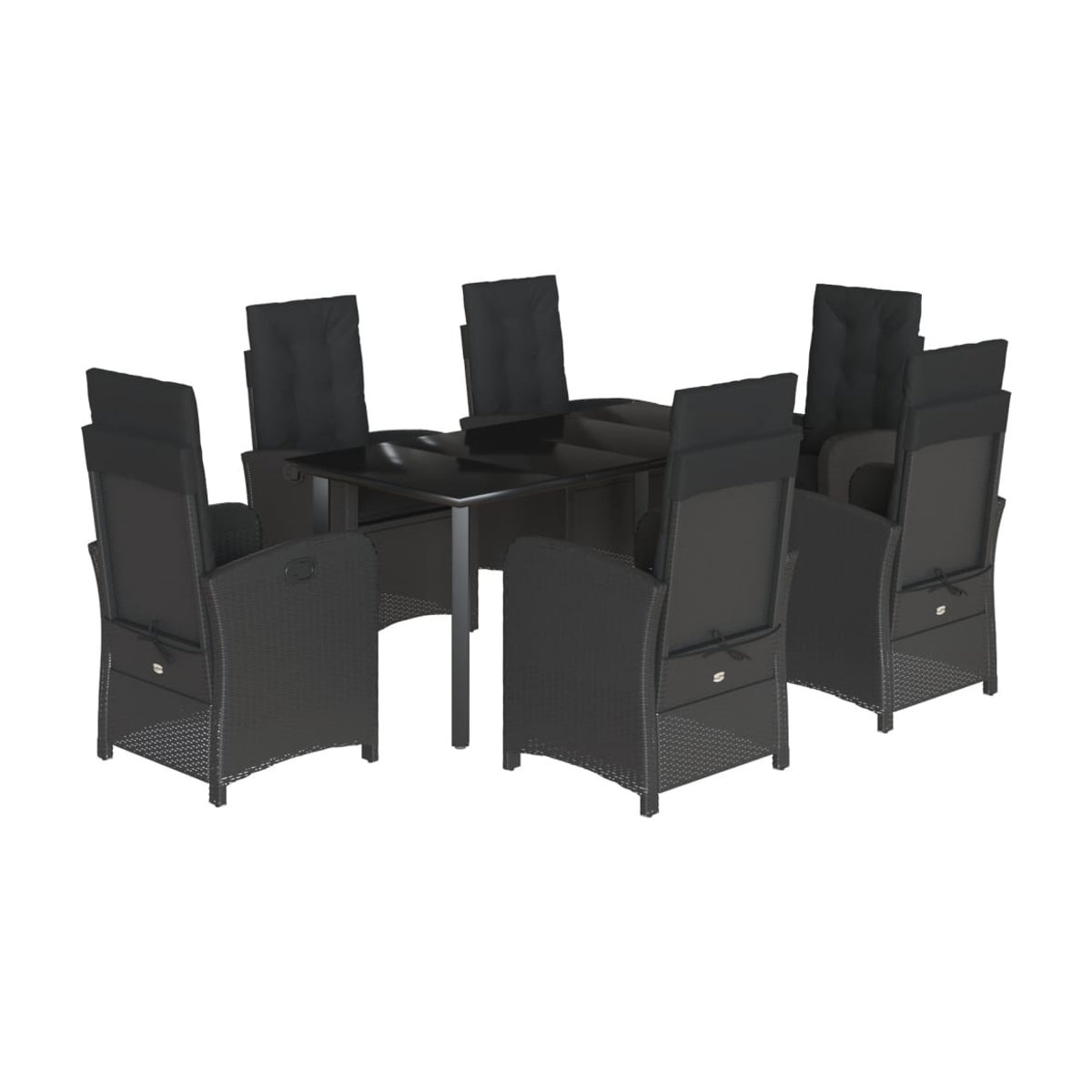Vidaxl Gartenmöbel-Set aus Polyrattan mit Kissen und Glastisch, 7-teilig, Schwarz - Bild 2