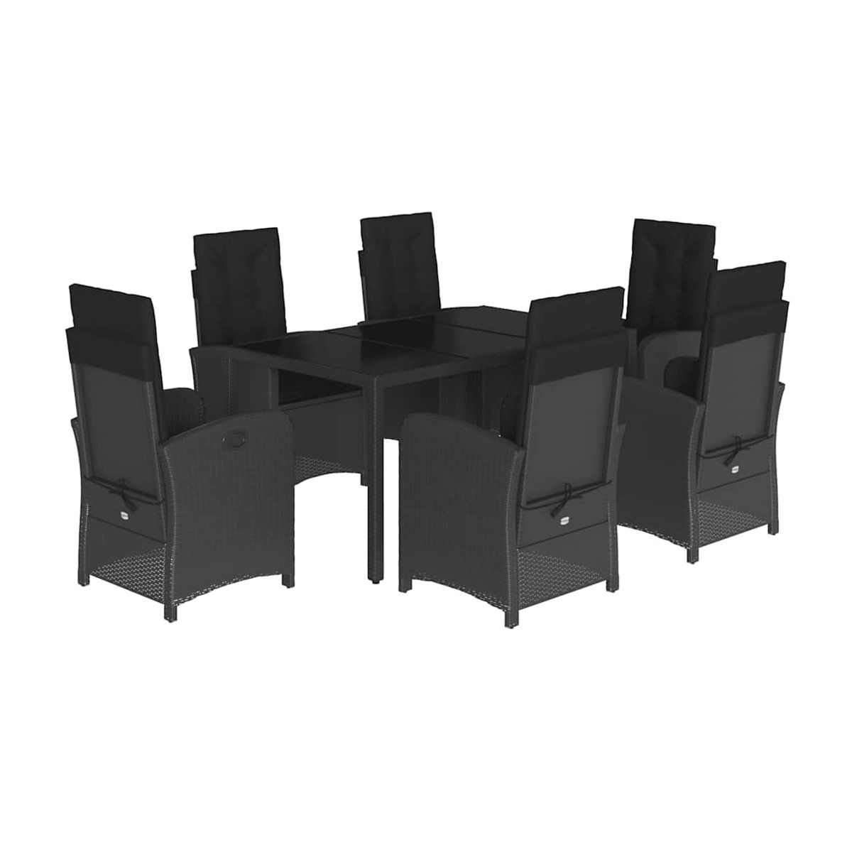 Vidaxl Gartenmöbel-Set aus Polyrattan mit Kissen und Glastisch, 7-teilig, Schwarz - Bild 3
