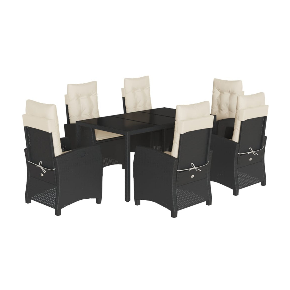 Vidaxl Gartenmöbel-Set aus Polyrattan mit Kissen und Glastisch, 7-teilig, Schwarz - Bild 2