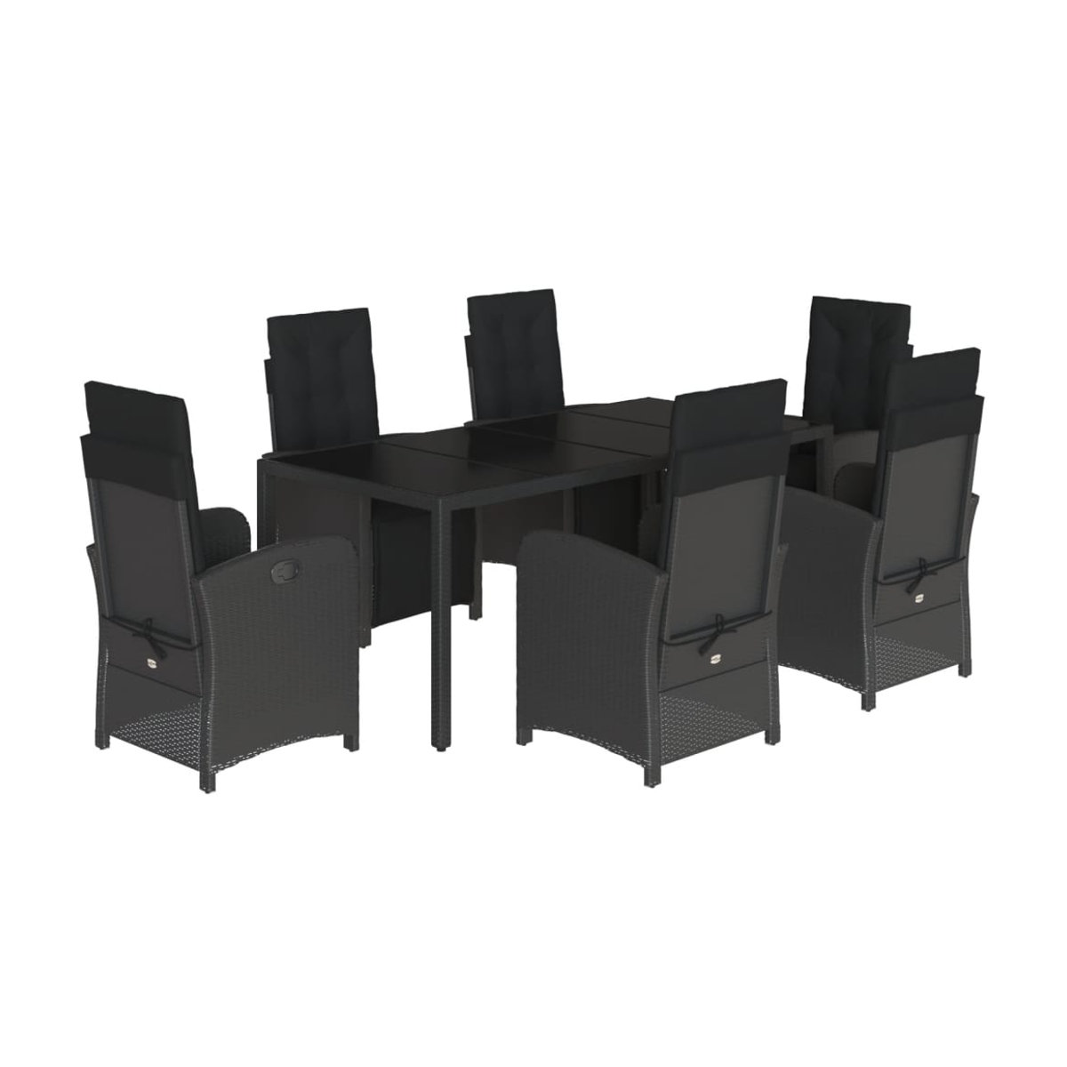 Vidaxl Gartenmöbel-Set aus Polyrattan mit Kissen und Glastisch, 7-teilig, Schwarz - Bild 2