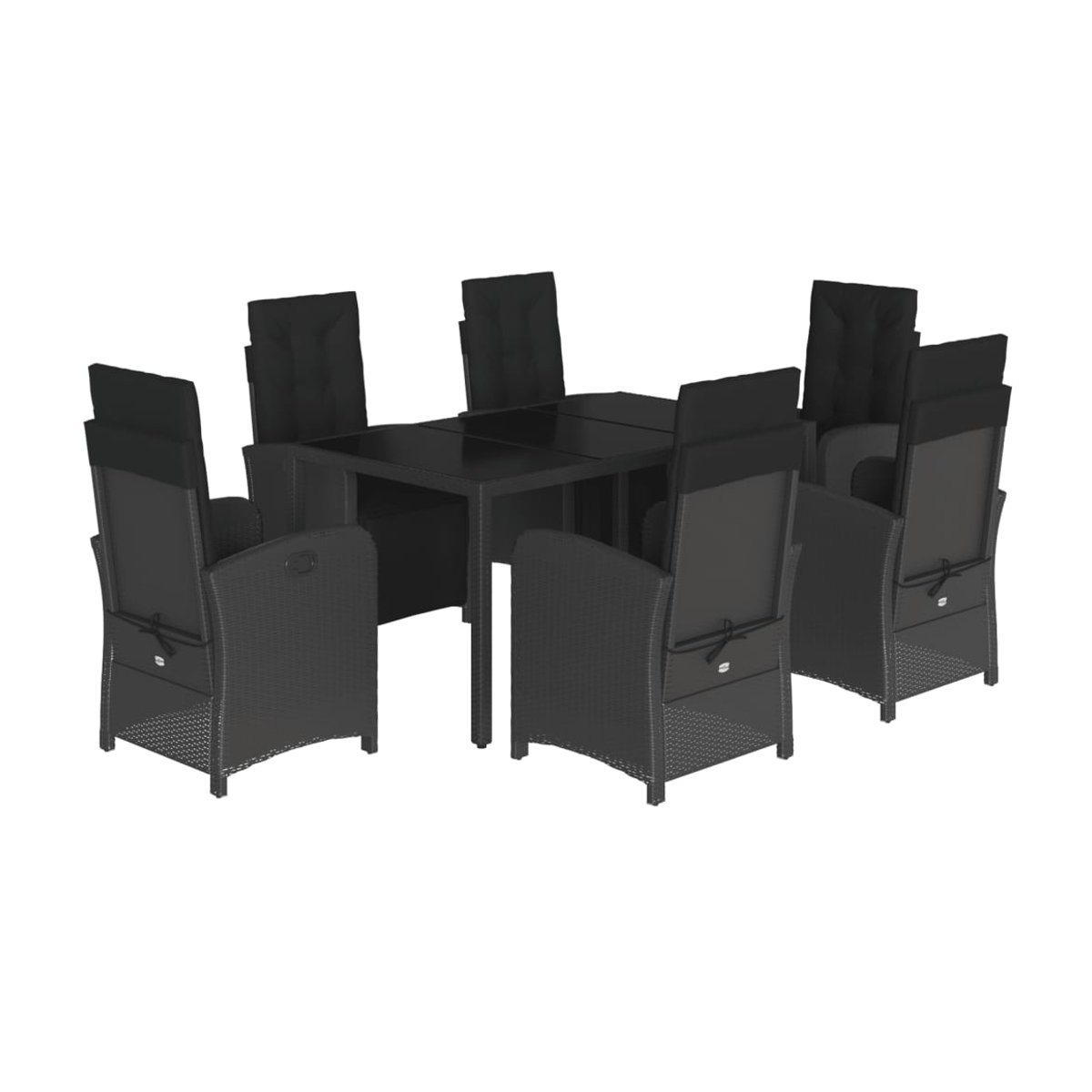 Vidaxl Gartenmöbel-Set aus Polyrattan mit Kissen und Glastisch, 7-teilig, Schwarz - Bild 2
