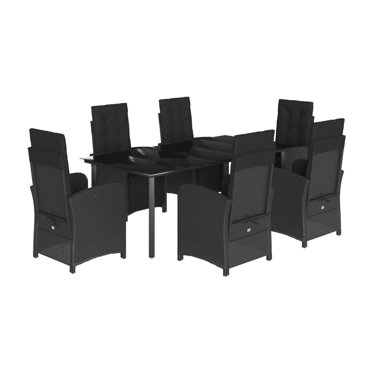 Vidaxl Gartenmöbel-Set aus Polyrattan mit Kissen und Glastisch, 7-teilig, Schwarz - Bild 3