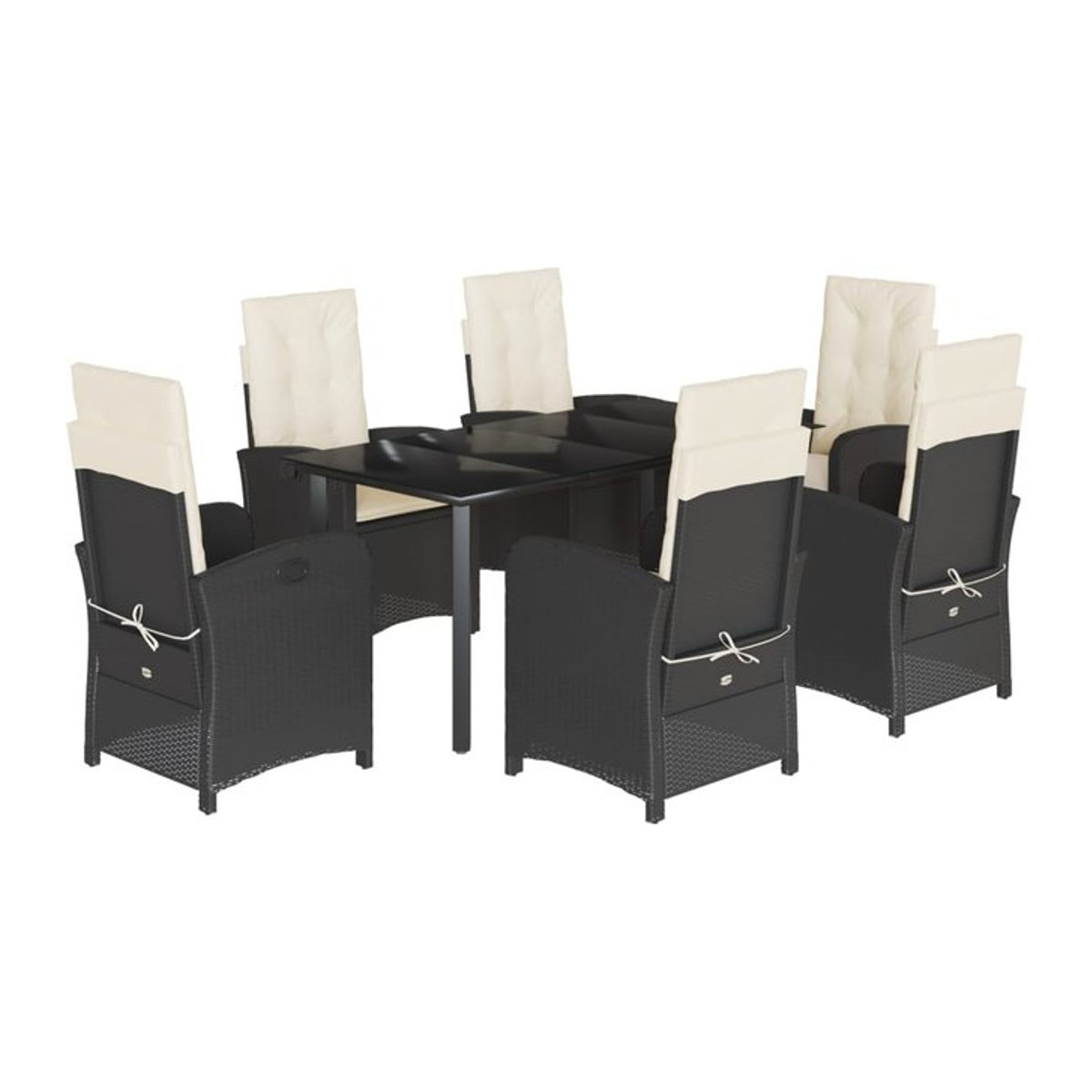 Vidaxl Gartenmöbel-Set aus Polyrattan mit Kissen und Glastisch, 7-teilig, Schwarz - Bild 1