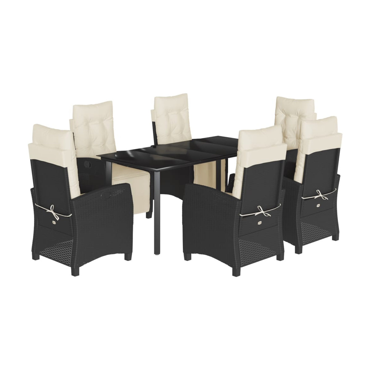 Vidaxl Gartenmöbel-Set aus Polyrattan mit Kissen und Glastisch, 7-teilig, Schwarz - Bild 2