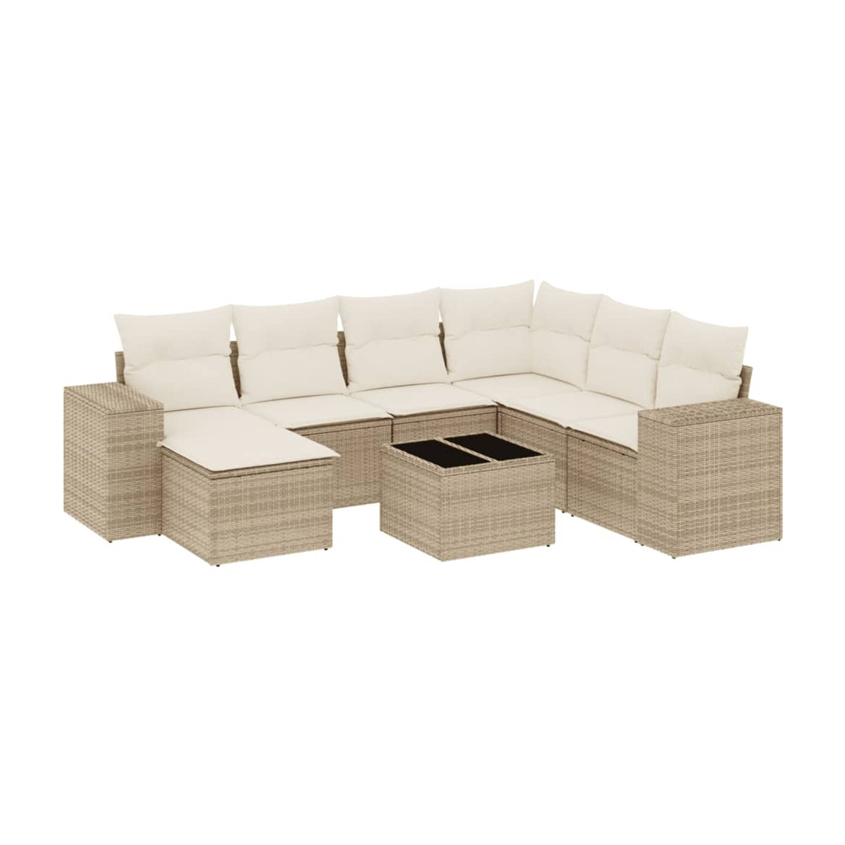 Vidaxl Gartenmöbel-Set aus Polyrattan mit Kissen und Glastisch, 8-teilig, Beige - Bild 2