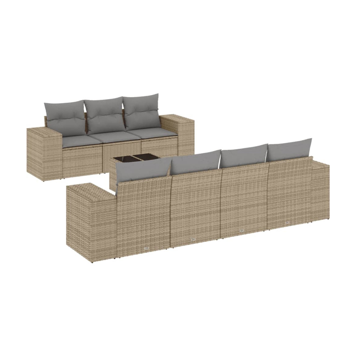 Vidaxl Gartenmöbel-Set aus Polyrattan mit Kissen und Glastisch, 8-teilig, Beige - Bild 2