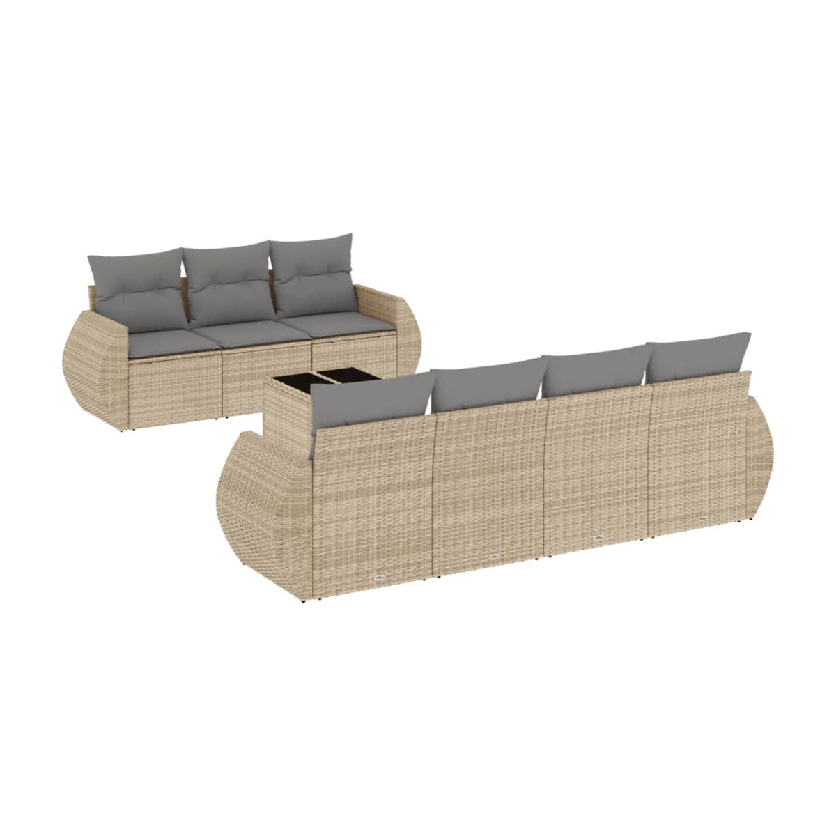 Vidaxl Gartenmöbel-Set aus Polyrattan mit Kissen und Glastisch, 8-teilig, Beige - Bild 2