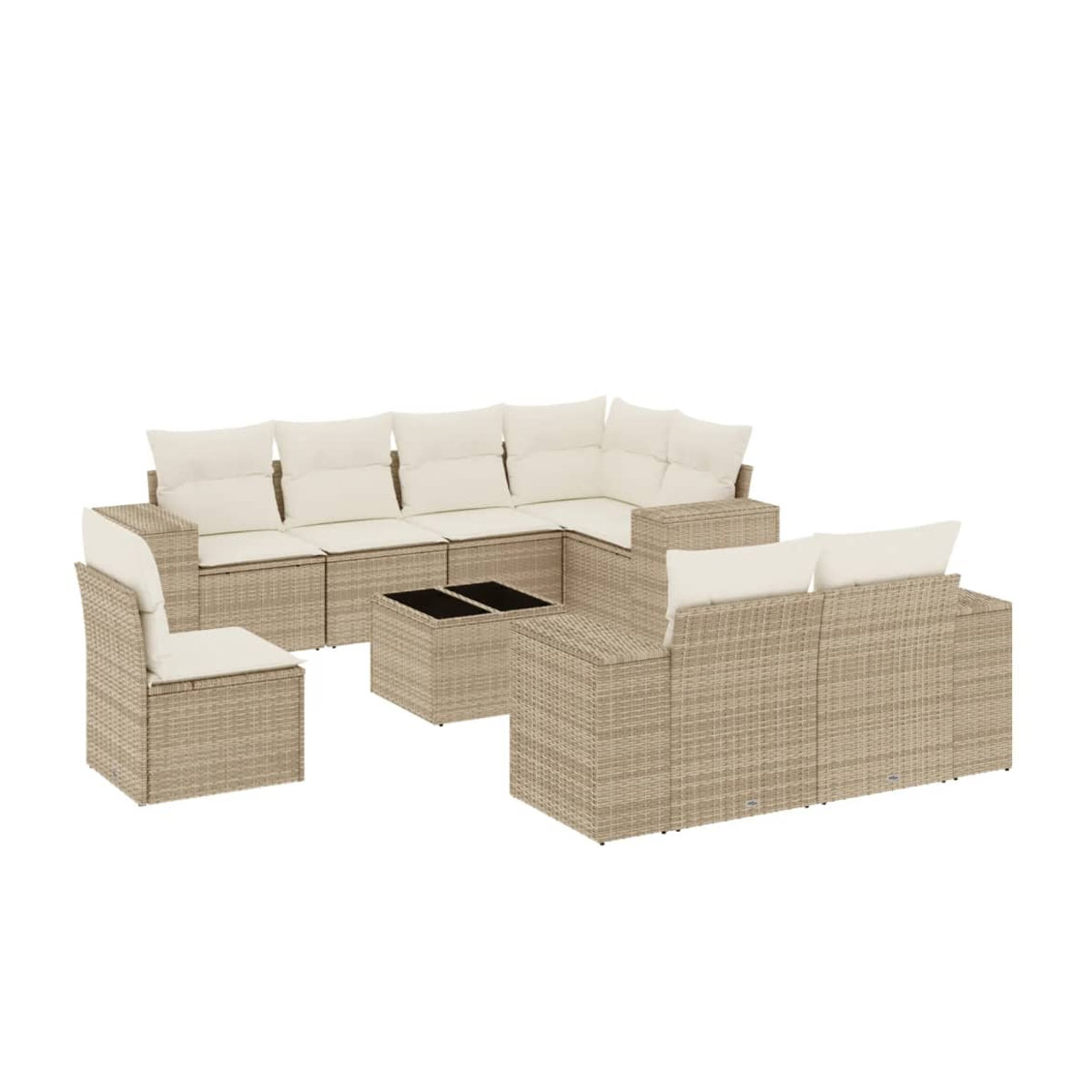 Vidaxl Gartenmöbel-Set aus Polyrattan mit Kissen und Glastisch, 9-teilig, Beige - Bild 2