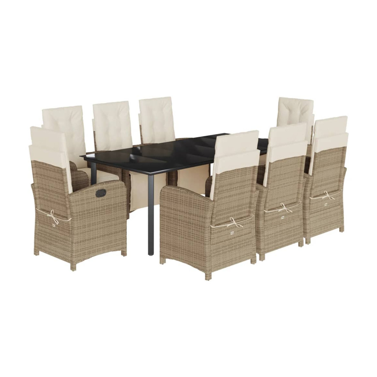 Vidaxl Gartenmöbel-Set aus Polyrattan mit Kissen und Glastisch, 9-teilig, Beige - Bild 3