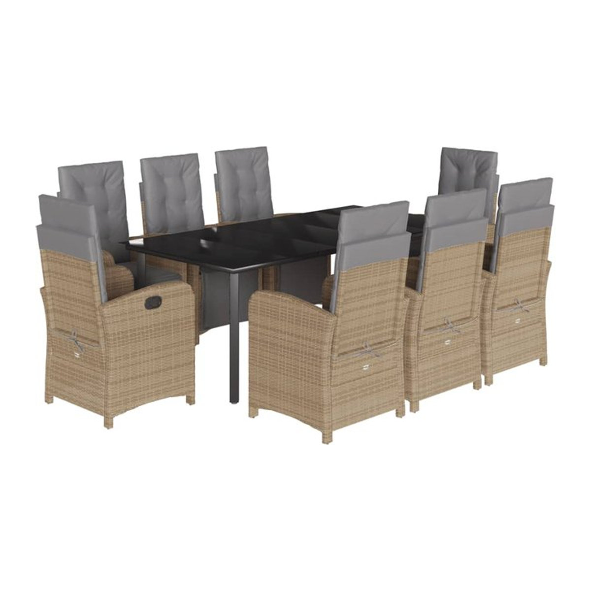 Vidaxl Gartenmöbel-Set aus Polyrattan mit Kissen und Glastisch, 9-teilig, Beige - Bild 1