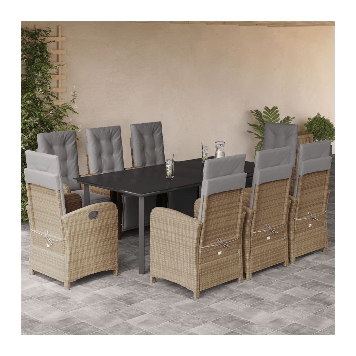 Vidaxl Gartenmöbel-Set aus Polyrattan mit Kissen und Glastisch, 9-teilig, Beige - Bild 2
