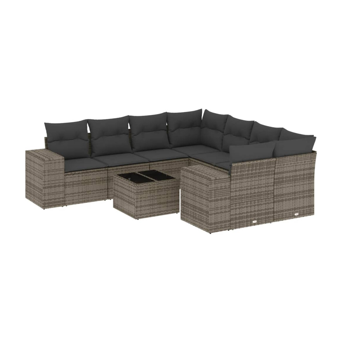 Vidaxl Gartenmöbel-Set aus Polyrattan mit Kissen und Glastisch, 9-teilig, Grau - Bild 2