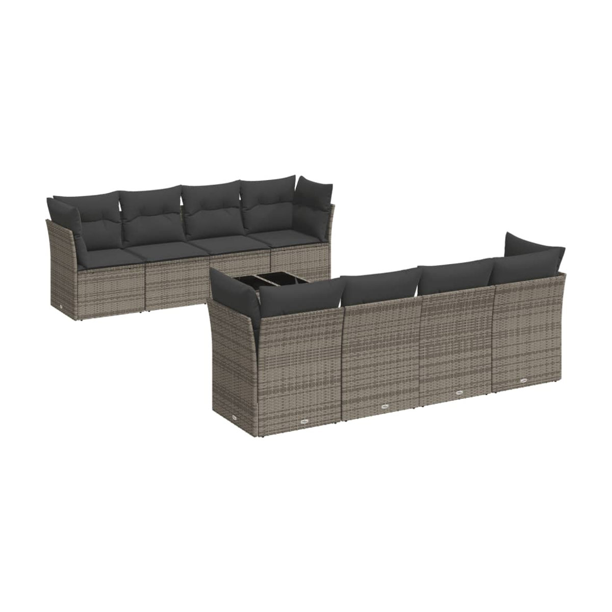 Vidaxl Gartenmöbel-Set aus Polyrattan mit Kissen und Glastisch, 9-teilig, Grau - Bild 2