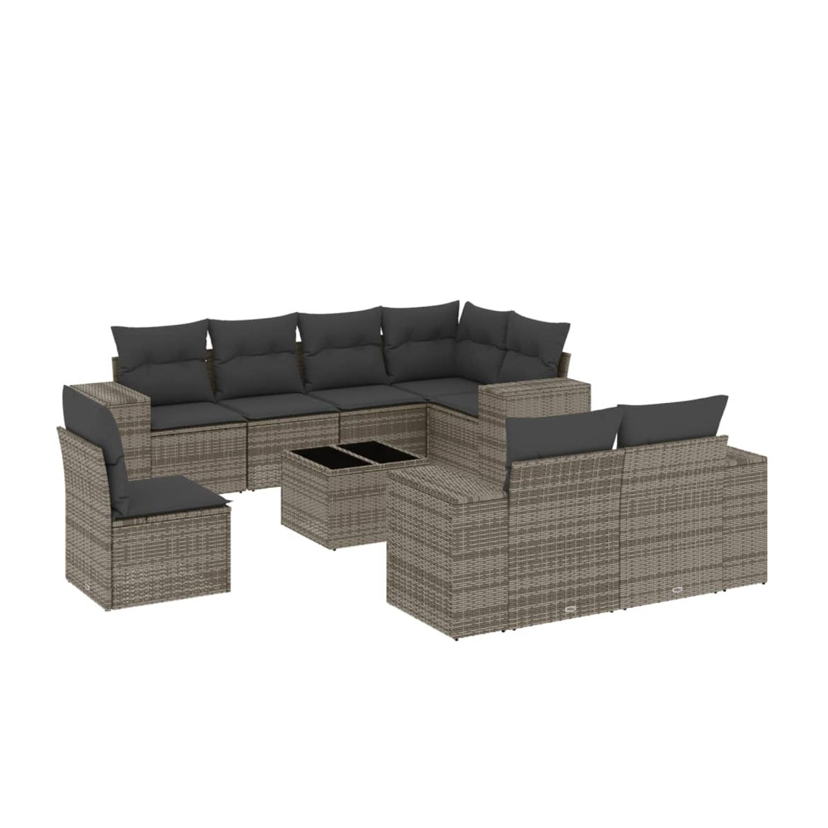 Vidaxl Gartenmöbel-Set aus Polyrattan mit Kissen und Glastisch, 9-teilig, Grau - Bild 2