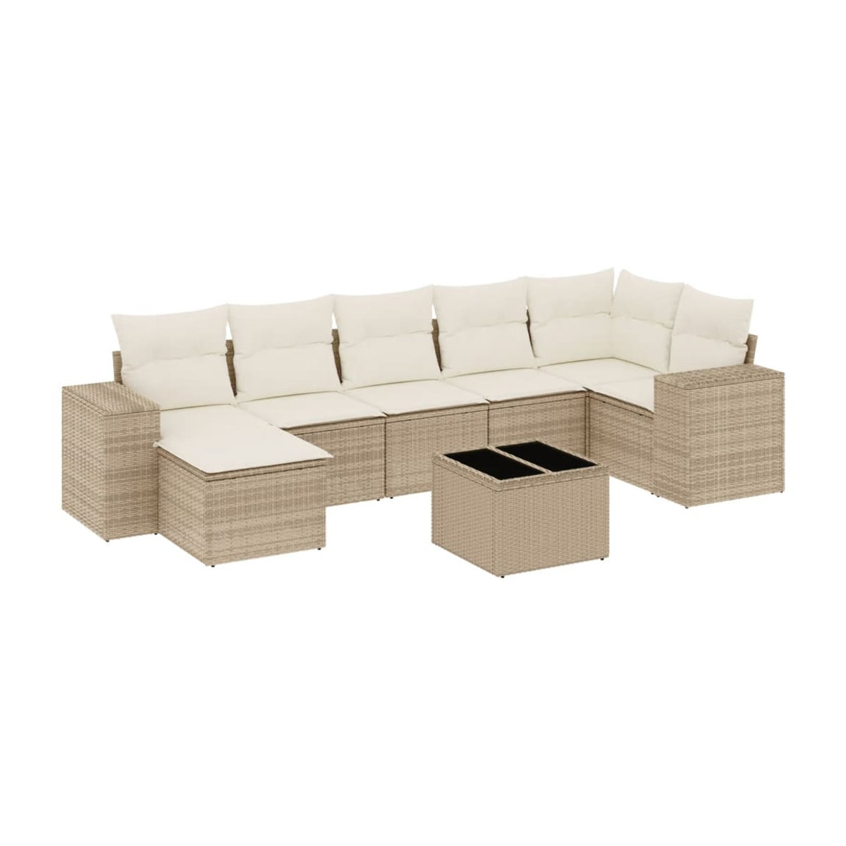 Vidaxl Gartenmöbel-Set aus Polyrattan mit Kissen und Glastisch in Beige, 8-teilig - Bild 2