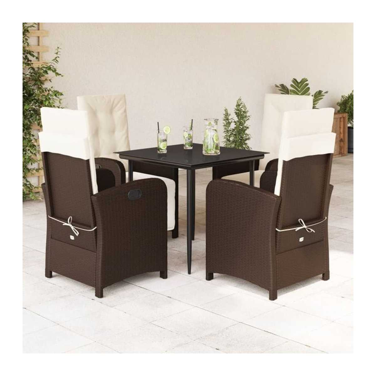 Vidaxl Gartenmöbel-Set aus Polyrattan mit Kissen und Glastisch in Braun, 5-teilig - Bild 1