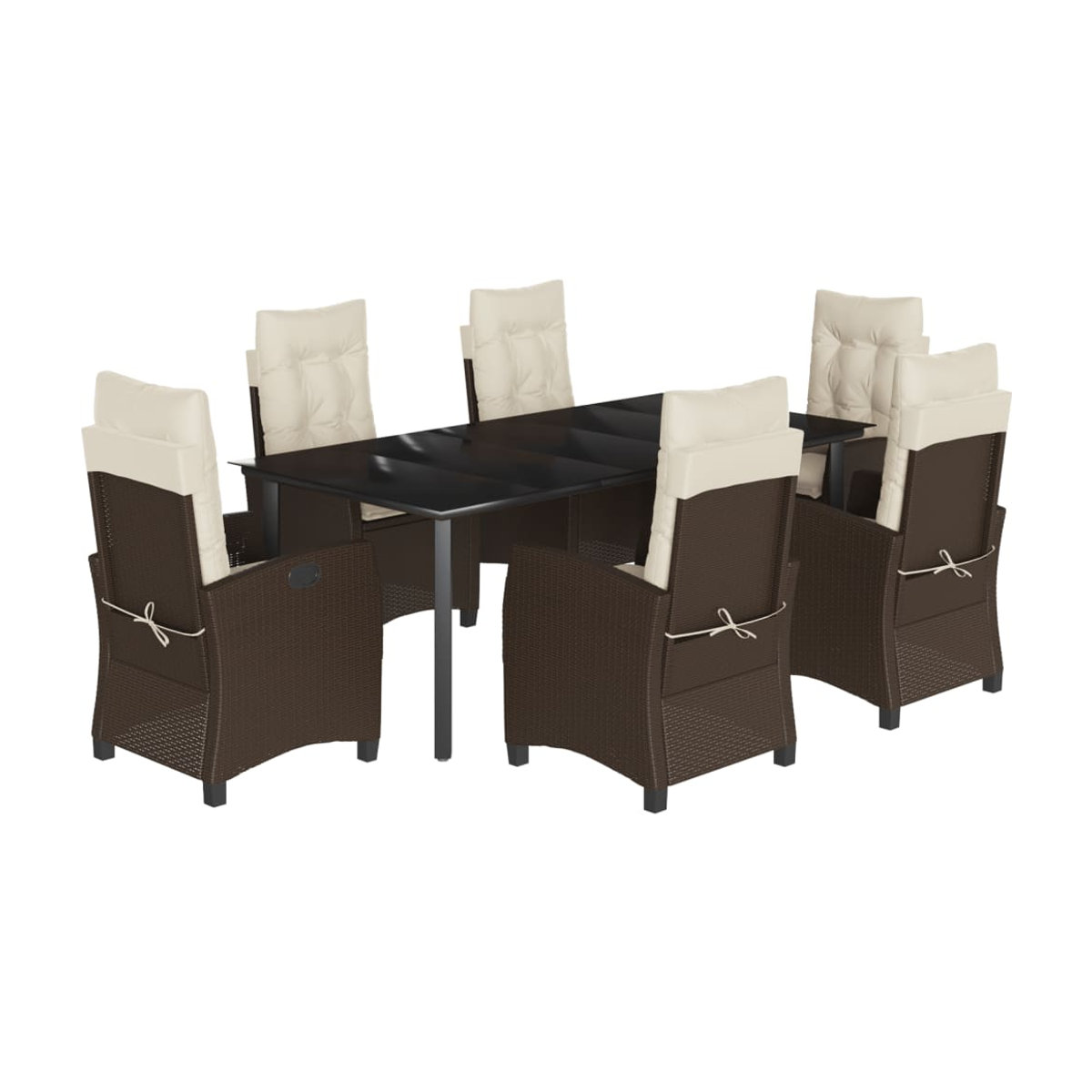 Vidaxl Gartenmöbel-Set aus Polyrattan mit Kissen und Glastisch in Braun, 7-teilig - Bild 3