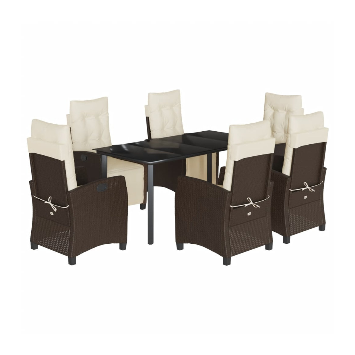 Vidaxl Gartenmöbel-Set aus Polyrattan mit Kissen und Glastisch in Braun, 7-teilig - Bild 2