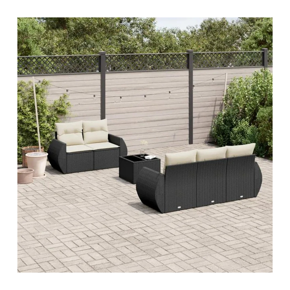 Vidaxl Gartenmöbel-Set aus Polyrattan mit Kissen und Glastisch in Schwarz - Bild 1