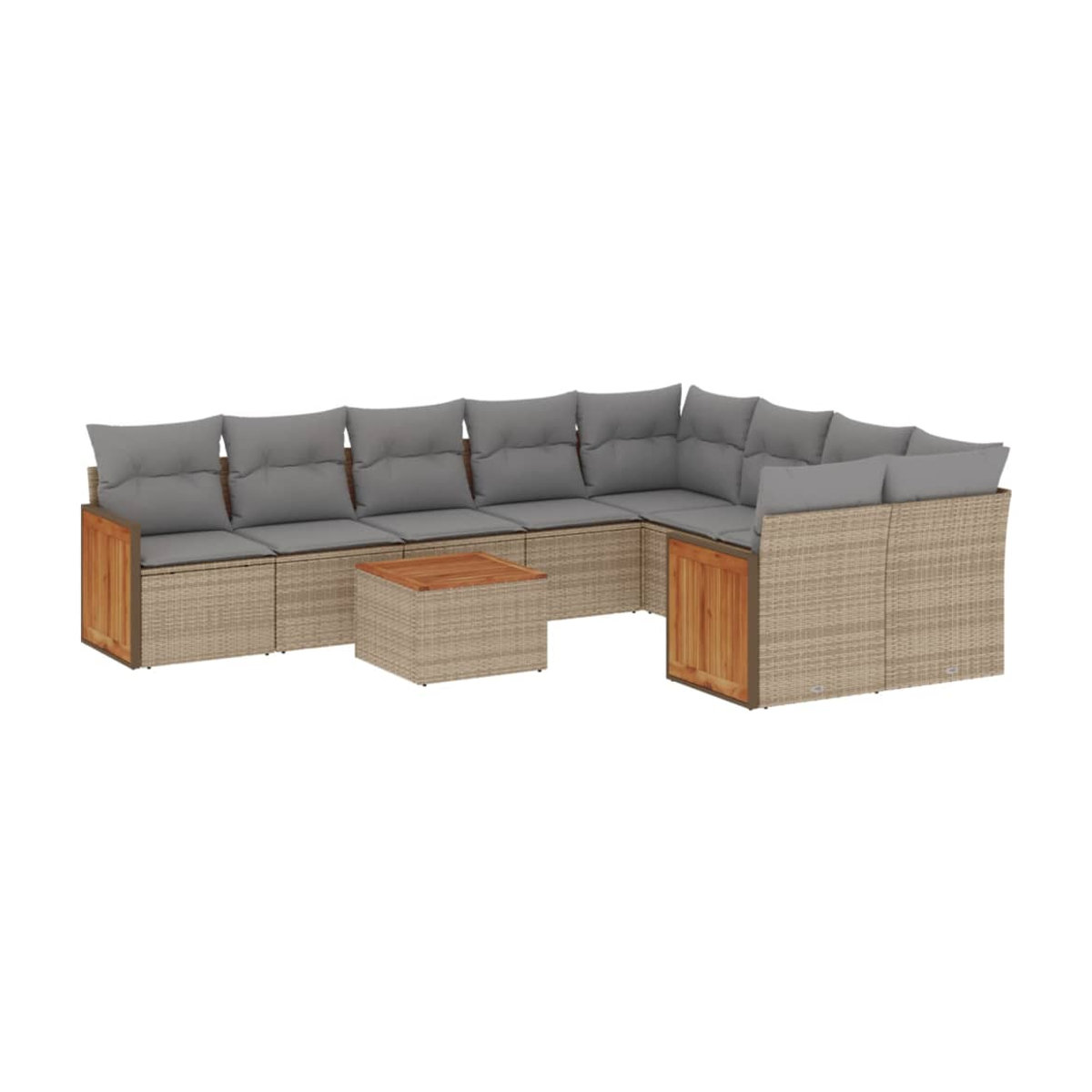 Vidaxl Gartenmöbel-Set aus Polyrattan und Akazie mit 10 Teilen und Kissen, Beige - Bild 2
