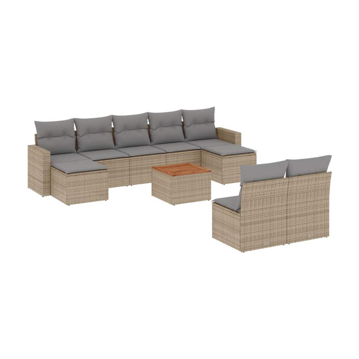 Vidaxl Gartenmöbel-Set aus Polyrattan und Akazie mit 10 Teilen und Kissen in Beige - Bild 2