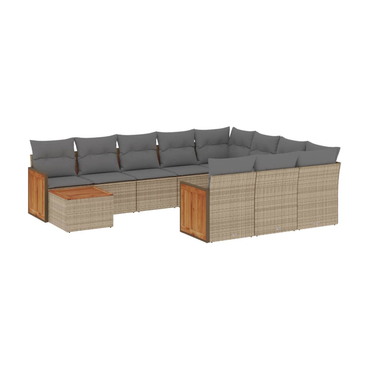 Vidaxl Gartenmöbel-Set aus Polyrattan und Akazie mit 11 Teilen und Kissen, Beige - Bild 3