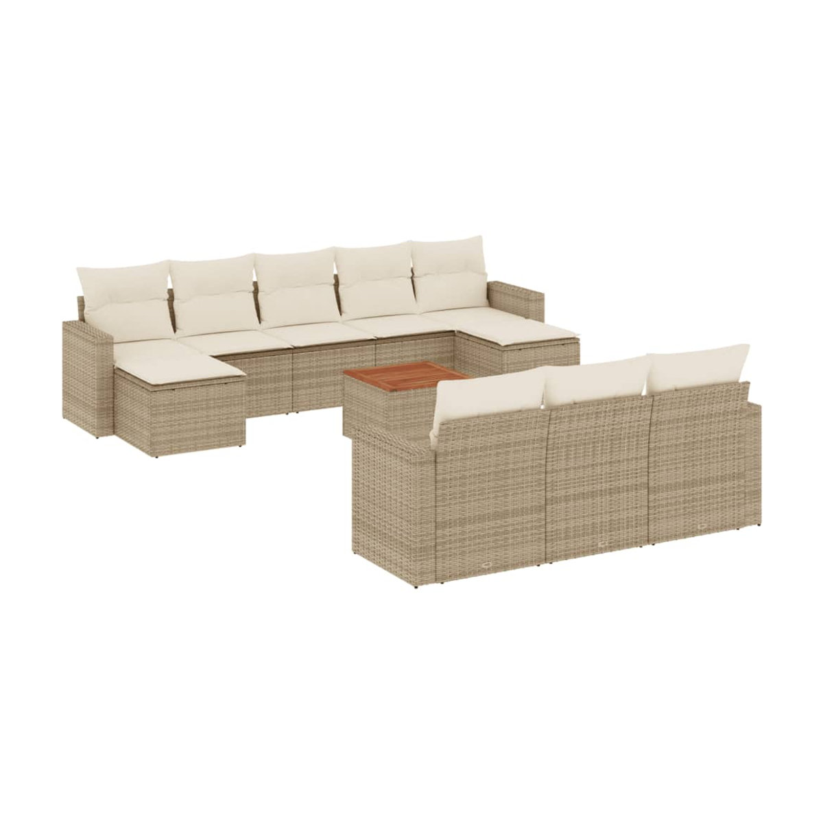 Vidaxl Gartenmöbel-Set aus Polyrattan und Akazie mit 11 Teilen und Kissen, Beige - Bild 2