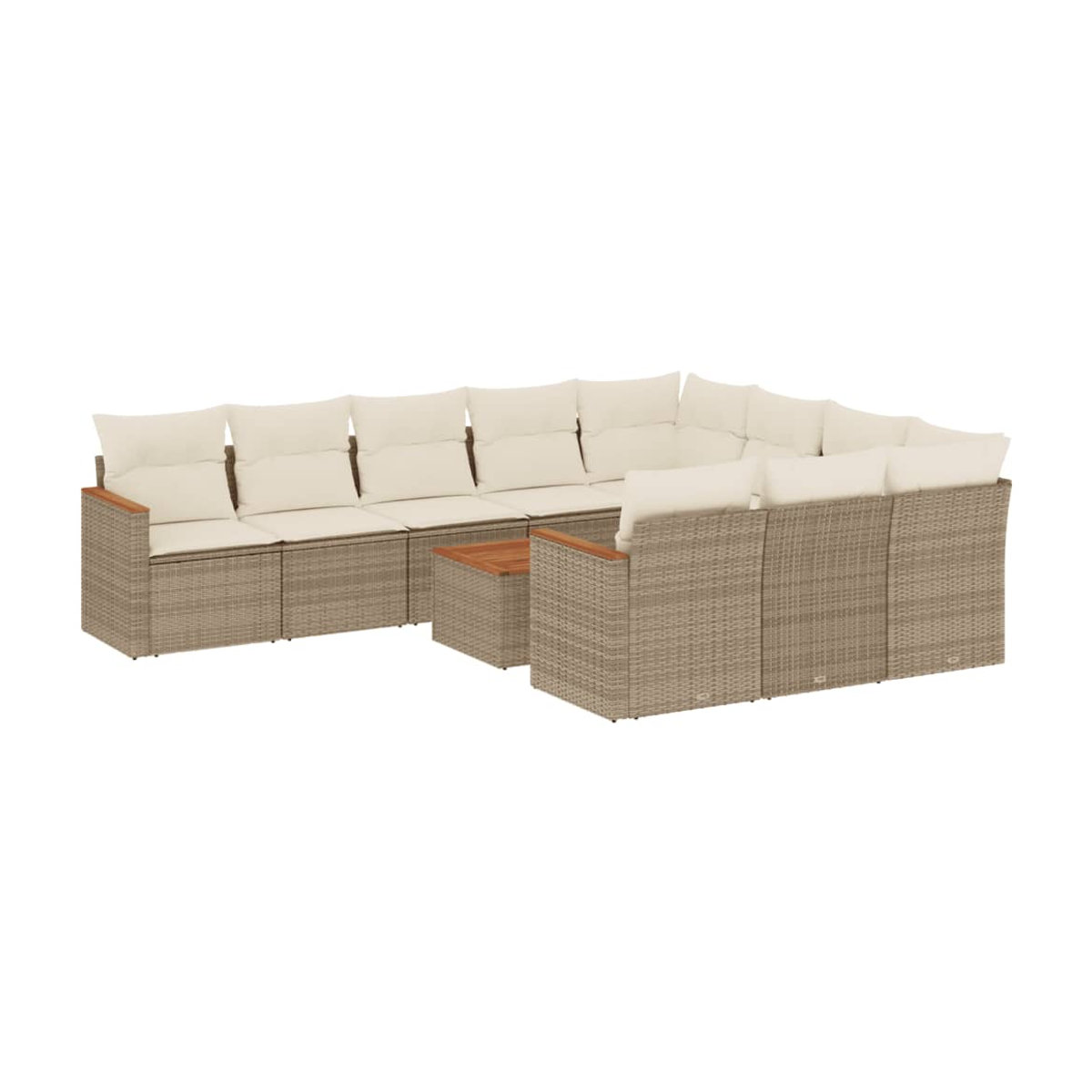 Vidaxl Gartenmöbel-Set aus Polyrattan und Akazie mit 11 Teilen und Kissen, Beige - Bild 2