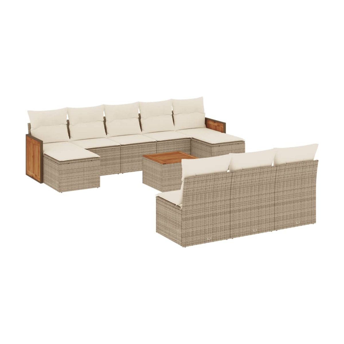 Vidaxl Gartenmöbel-Set aus Polyrattan und Akazie mit 11 Teilen und Kissen, Beige - Bild 2