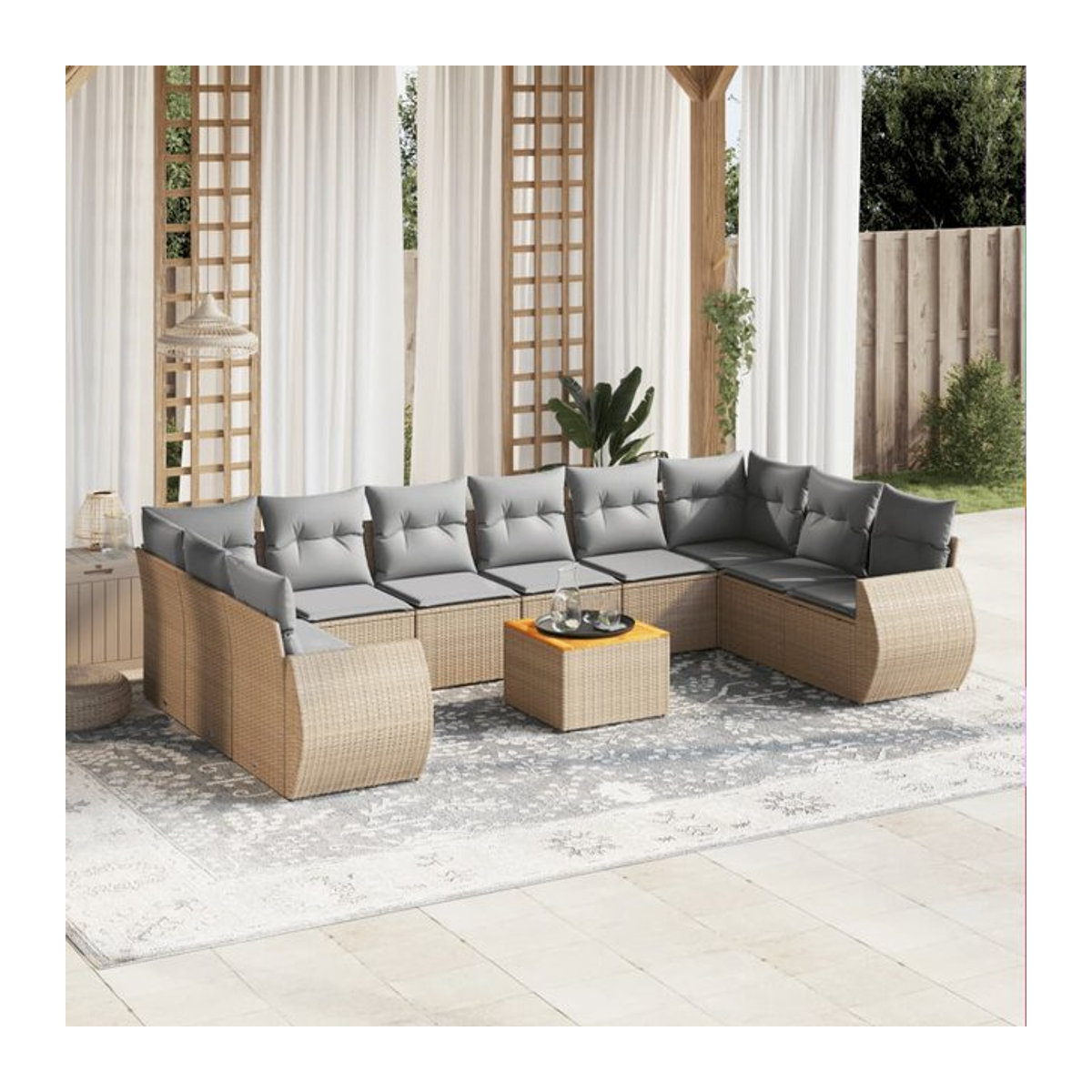 Vidaxl Gartenmöbel-Set aus Polyrattan und Akazie mit 11 Teilen und Kissen, Beige - Bild 1