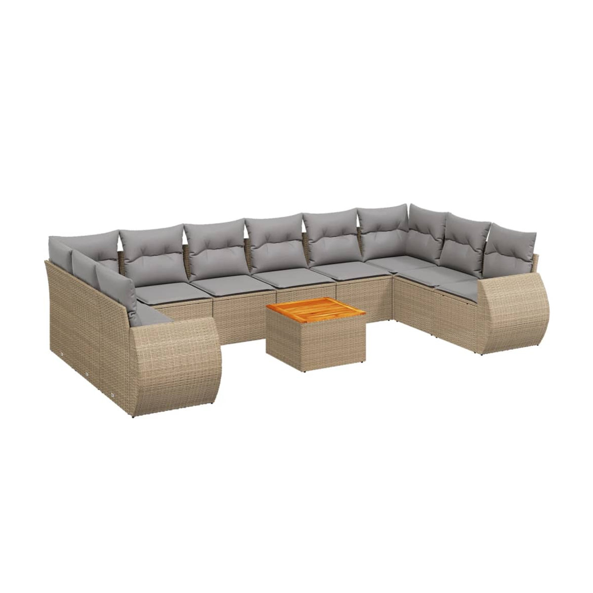 Vidaxl Gartenmöbel-Set aus Polyrattan und Akazie mit 11 Teilen und Kissen, Beige - Bild 2