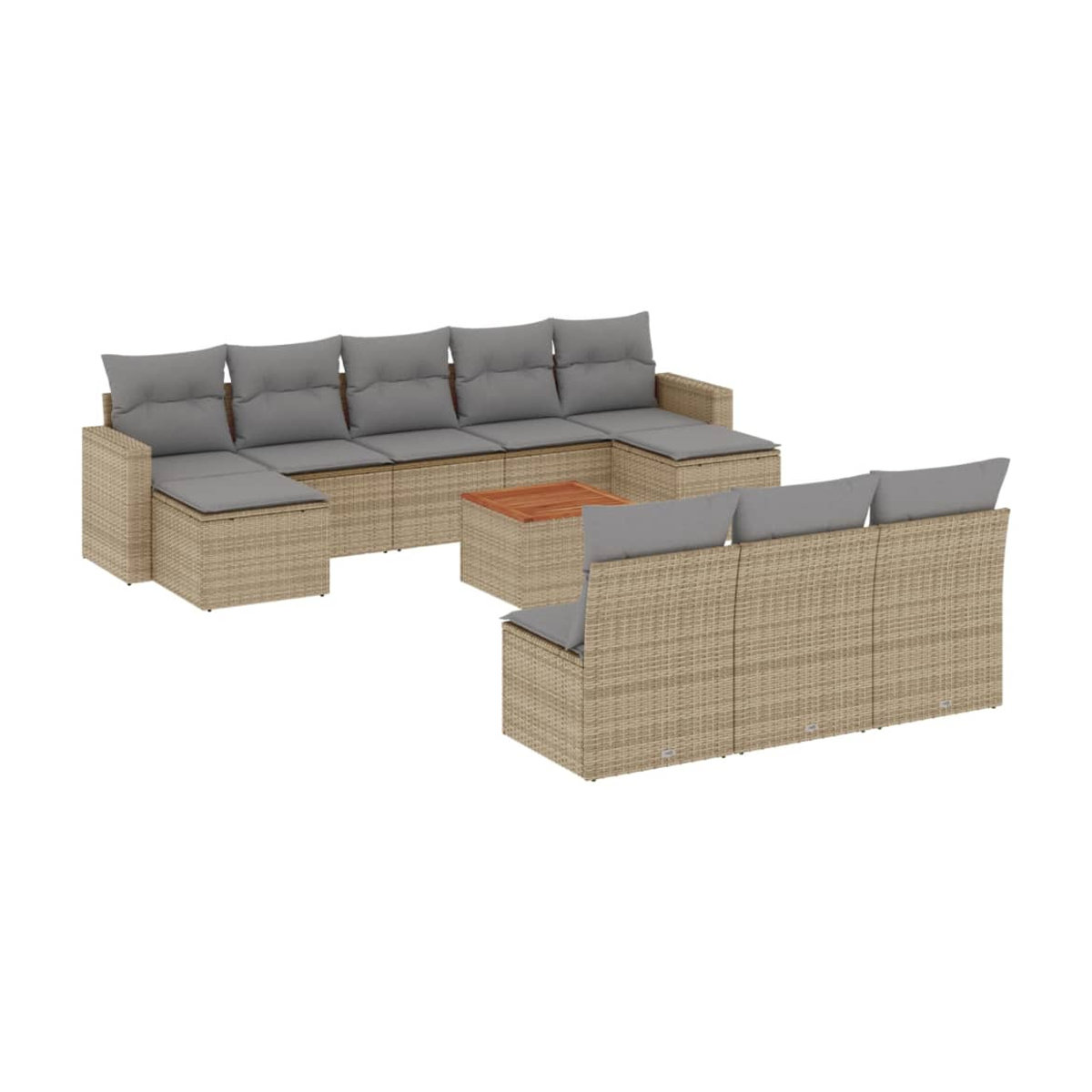 Vidaxl Gartenmöbel-Set aus Polyrattan und Akazie mit 11 Teilen und Kissen, Beige - Bild 3