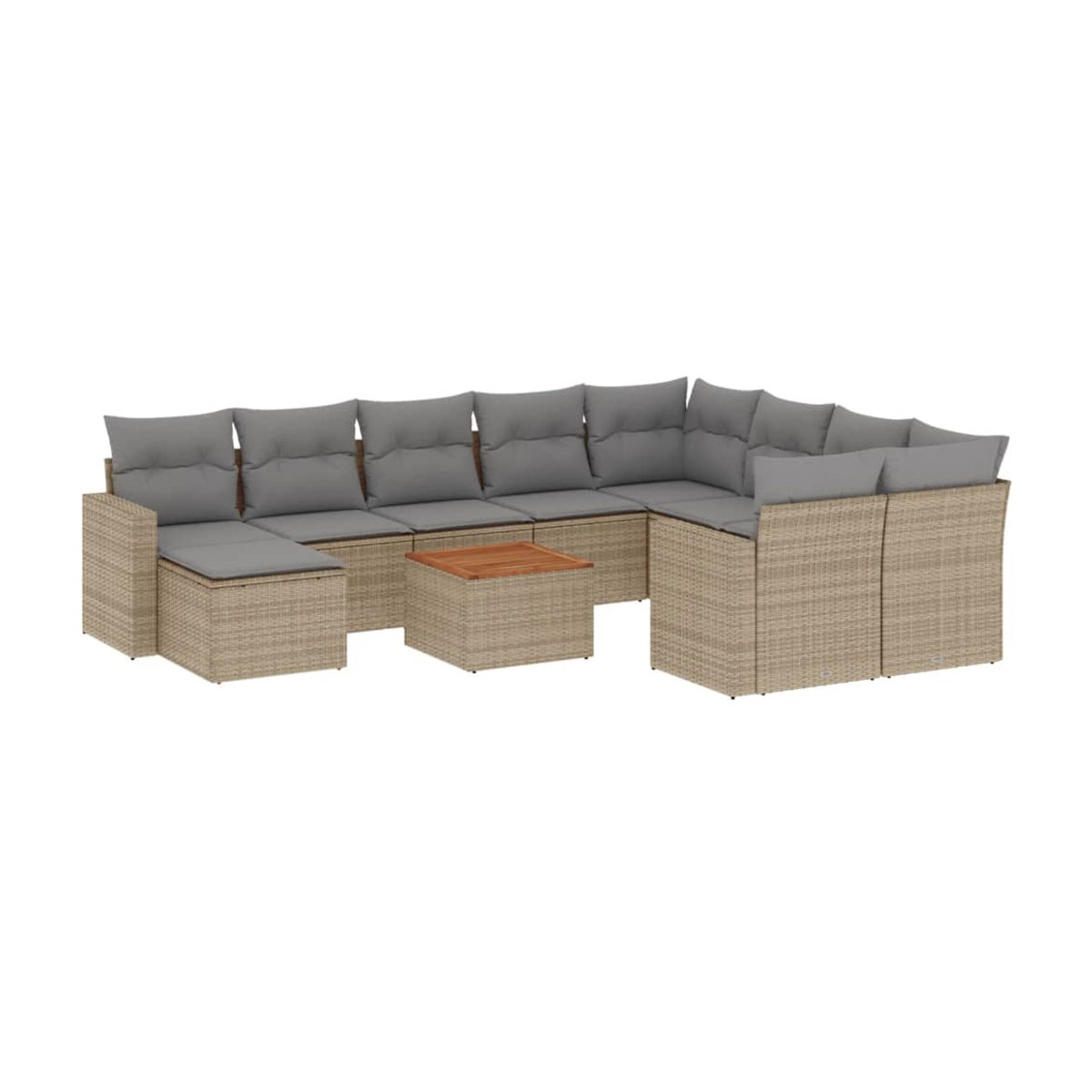 Vidaxl Gartenmöbel-Set aus Polyrattan und Akazie mit 11 Teilen und Kissen, Beige - Bild 2