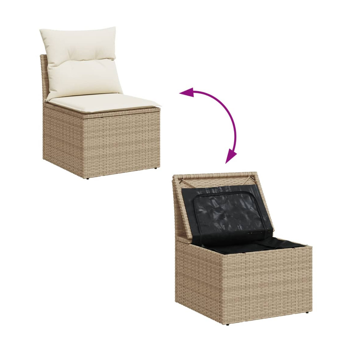 Vidaxl Gartenmöbel-Set aus Polyrattan und Akazie mit 11 Teilen und Kissen, Beige - Bild 3