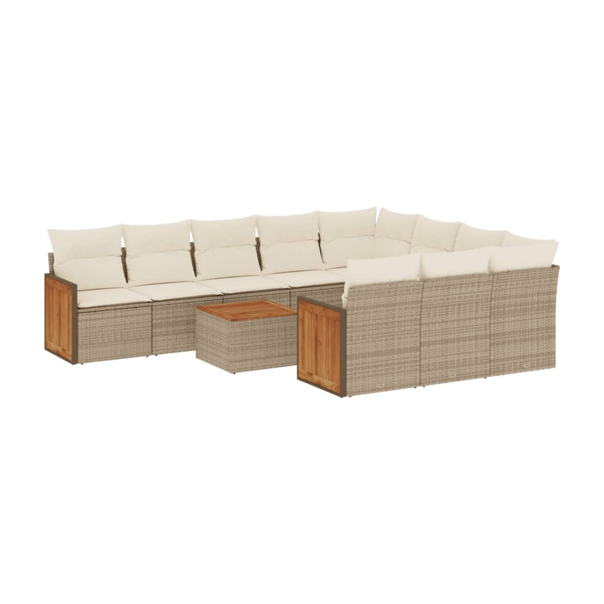 Vidaxl Gartenmöbel-Set aus Polyrattan und Akazie mit 11 Teilen und Kissen, Beige - Bild 2