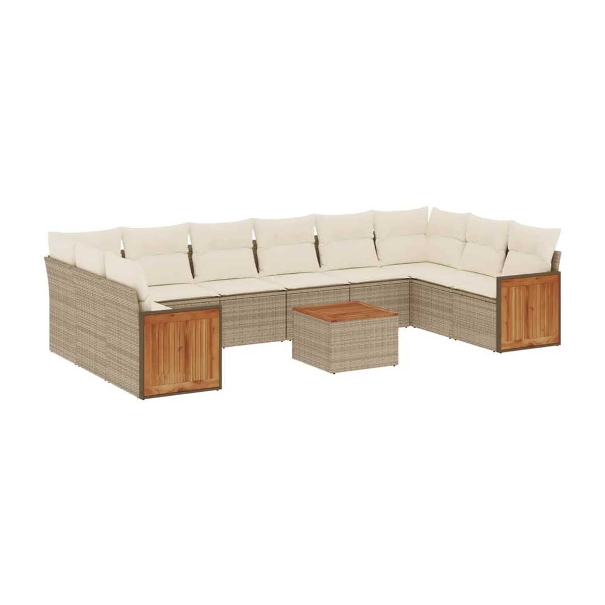 Vidaxl Gartenmöbel-Set aus Polyrattan und Akazie mit 11 Teilen und Kissen, Beige - Bild 2