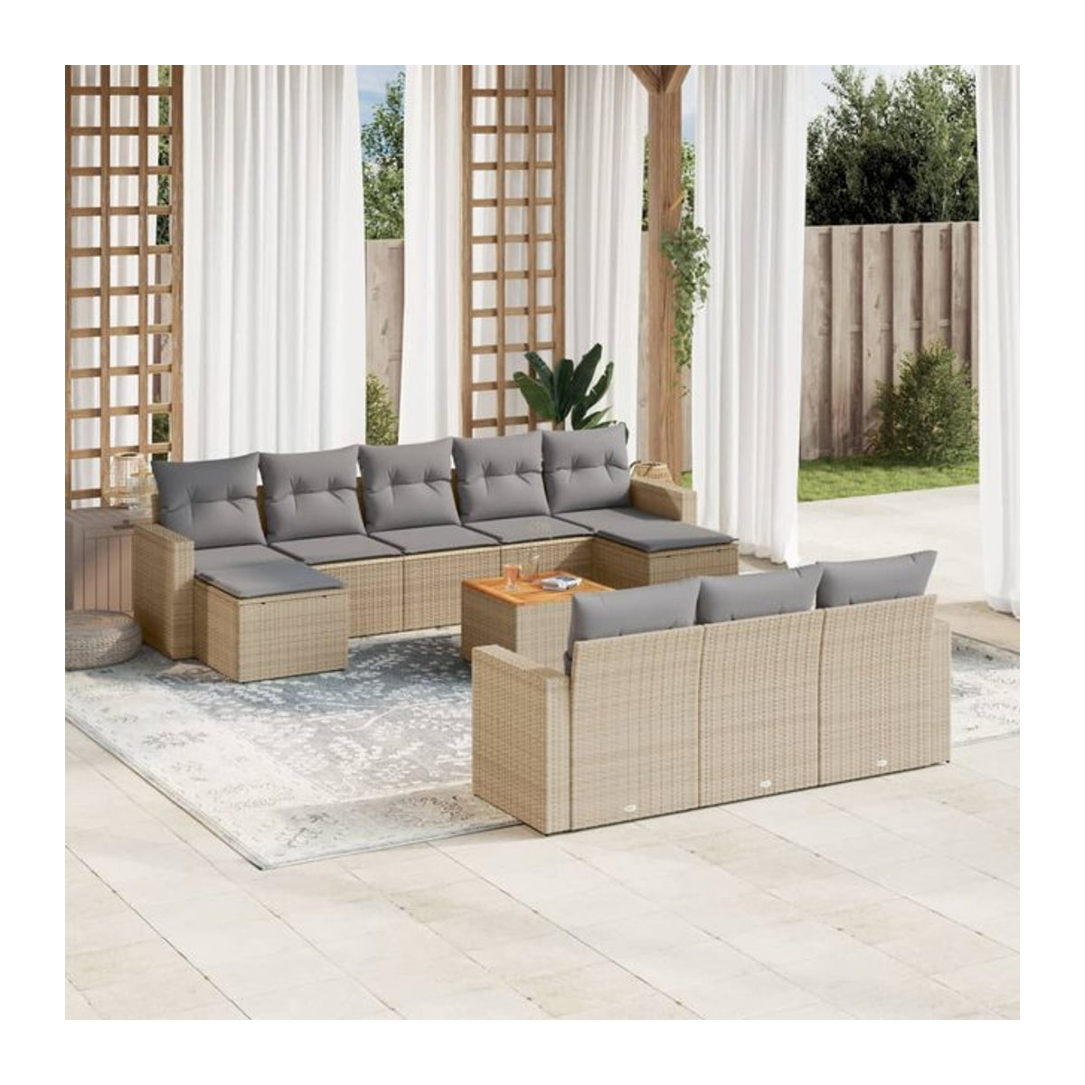 Vidaxl Gartenmöbel-Set aus Polyrattan und Akazie mit 11-teiligem Kissen-Set in Beige - Bild 1