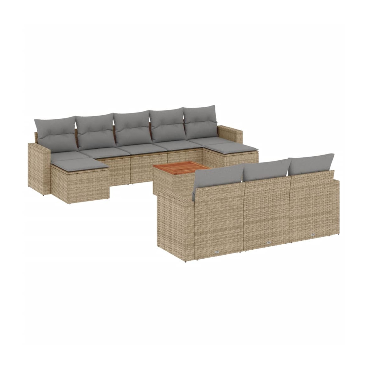 Vidaxl Gartenmöbel-Set aus Polyrattan und Akazie mit 11-teiligem Kissen-Set in Beige - Bild 2
