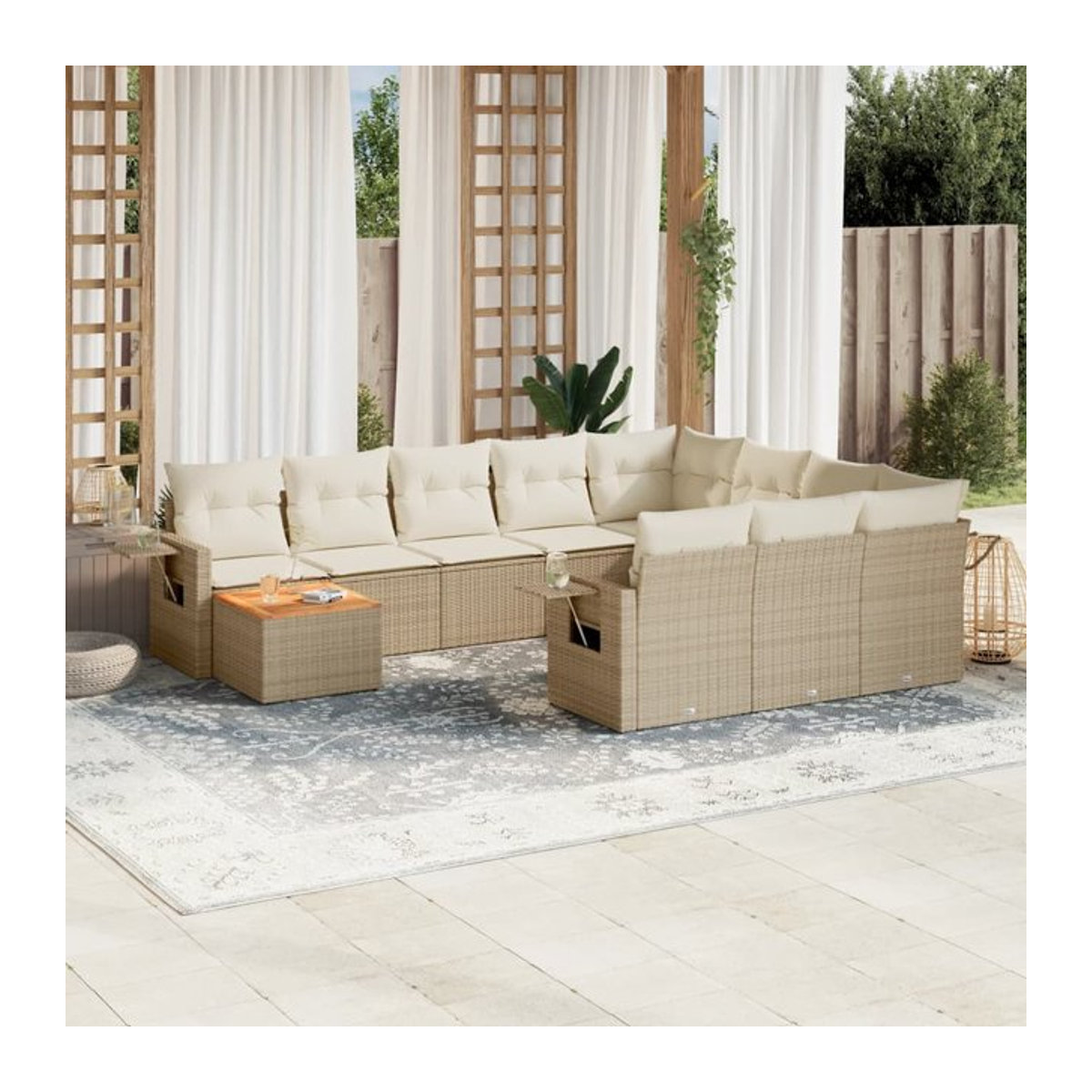 Vidaxl Gartenmöbel-Set aus Polyrattan und Akazie mit 11-teiligem Kissen-Set in Beige - Bild 1