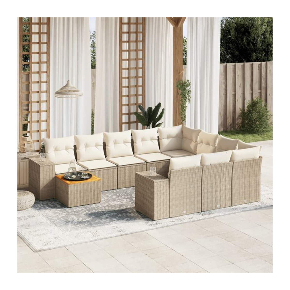 Vidaxl Gartenmöbel-Set aus Polyrattan und Akazie mit 11-teiligem Kissen-Set in Beige - Bild 1