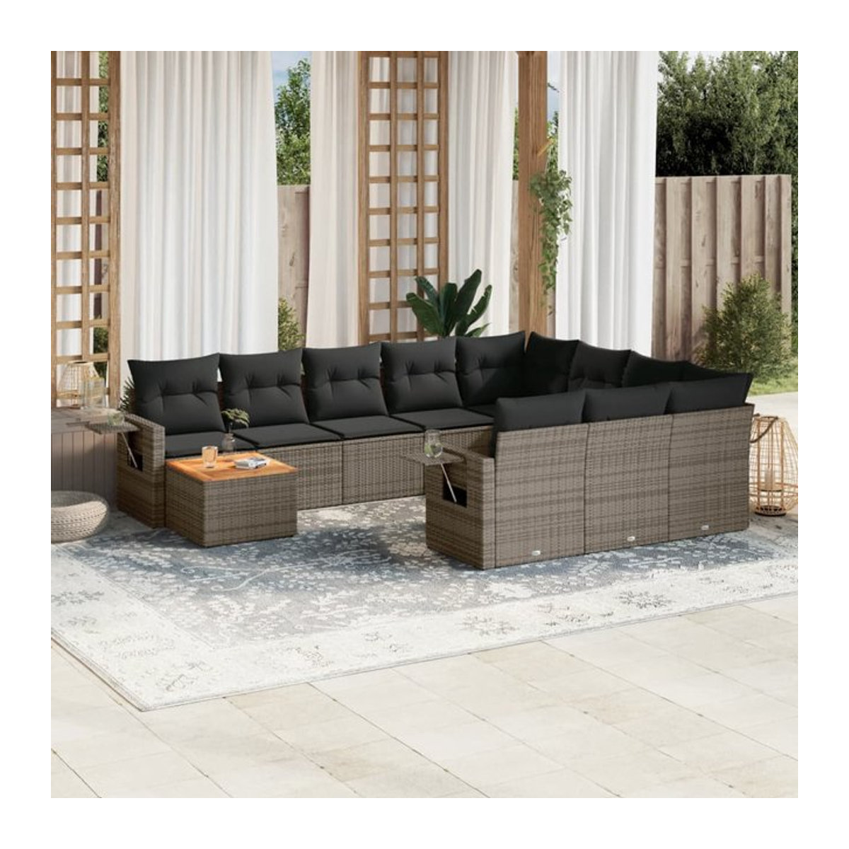 Vidaxl Gartenmöbel-Set aus Polyrattan und Akazie mit 11-teiligem Kissen-Set in Grau - Bild 1