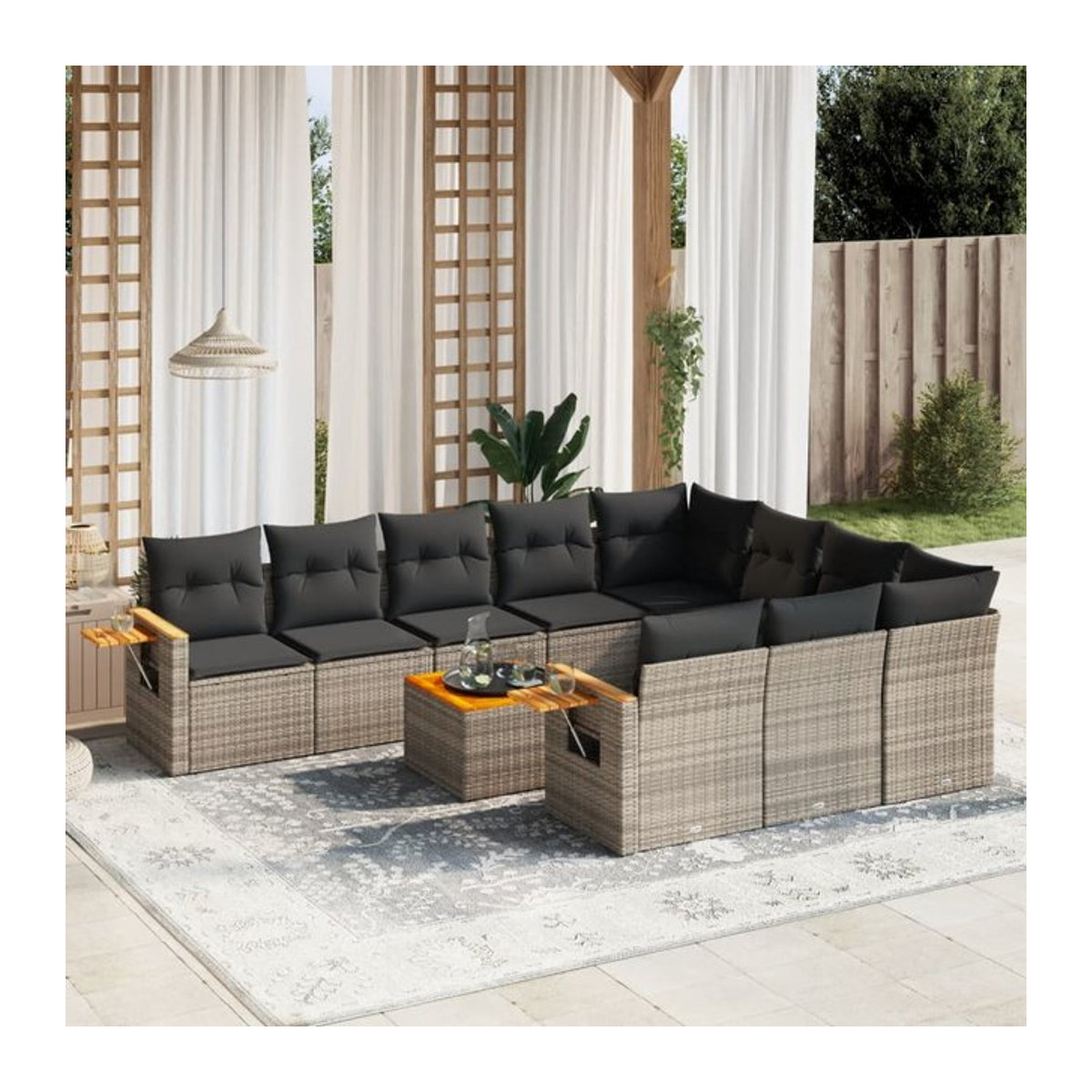Vidaxl Gartenmöbel-Set aus Polyrattan und Akazie mit 11-teiligem Kissen-Set in Grau - Bild 1