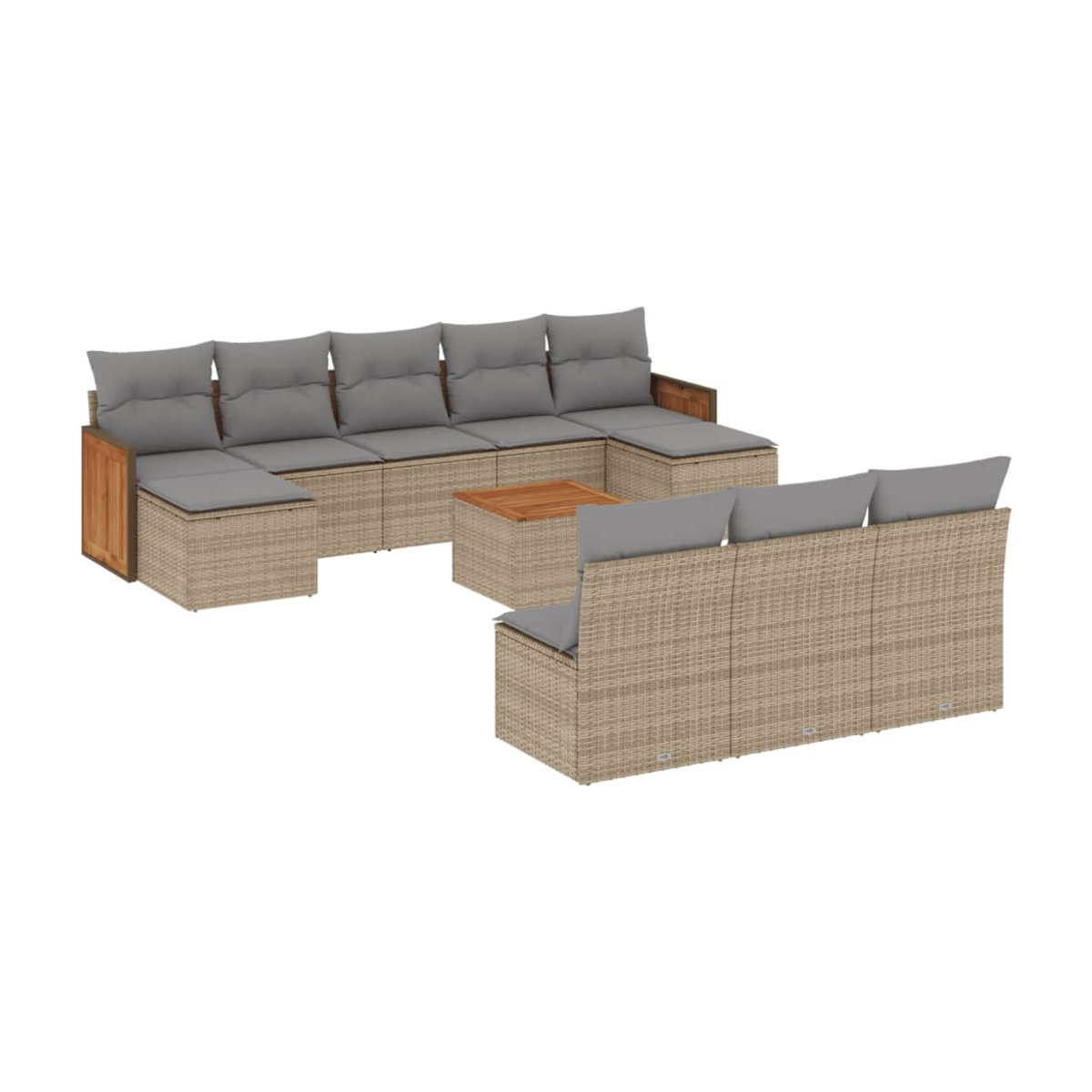 Vidaxl Gartenmöbel-Set aus Polyrattan und Akazie mit 11-teiligem Polster-Set in Beige - Bild 2