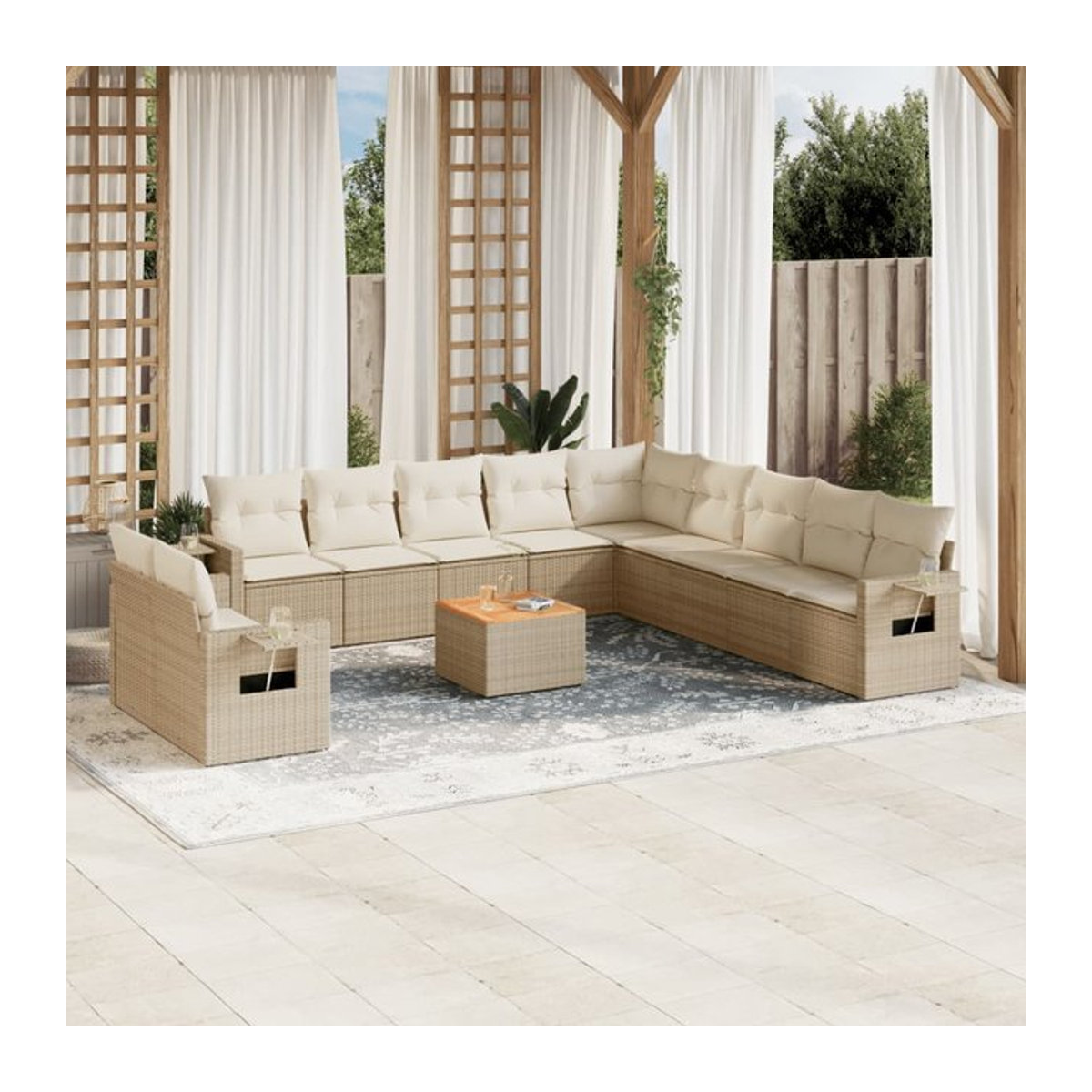 Vidaxl Gartenmöbel-Set aus Polyrattan und Akazie mit 12 Teilen und Kissen, Beige - Bild 1