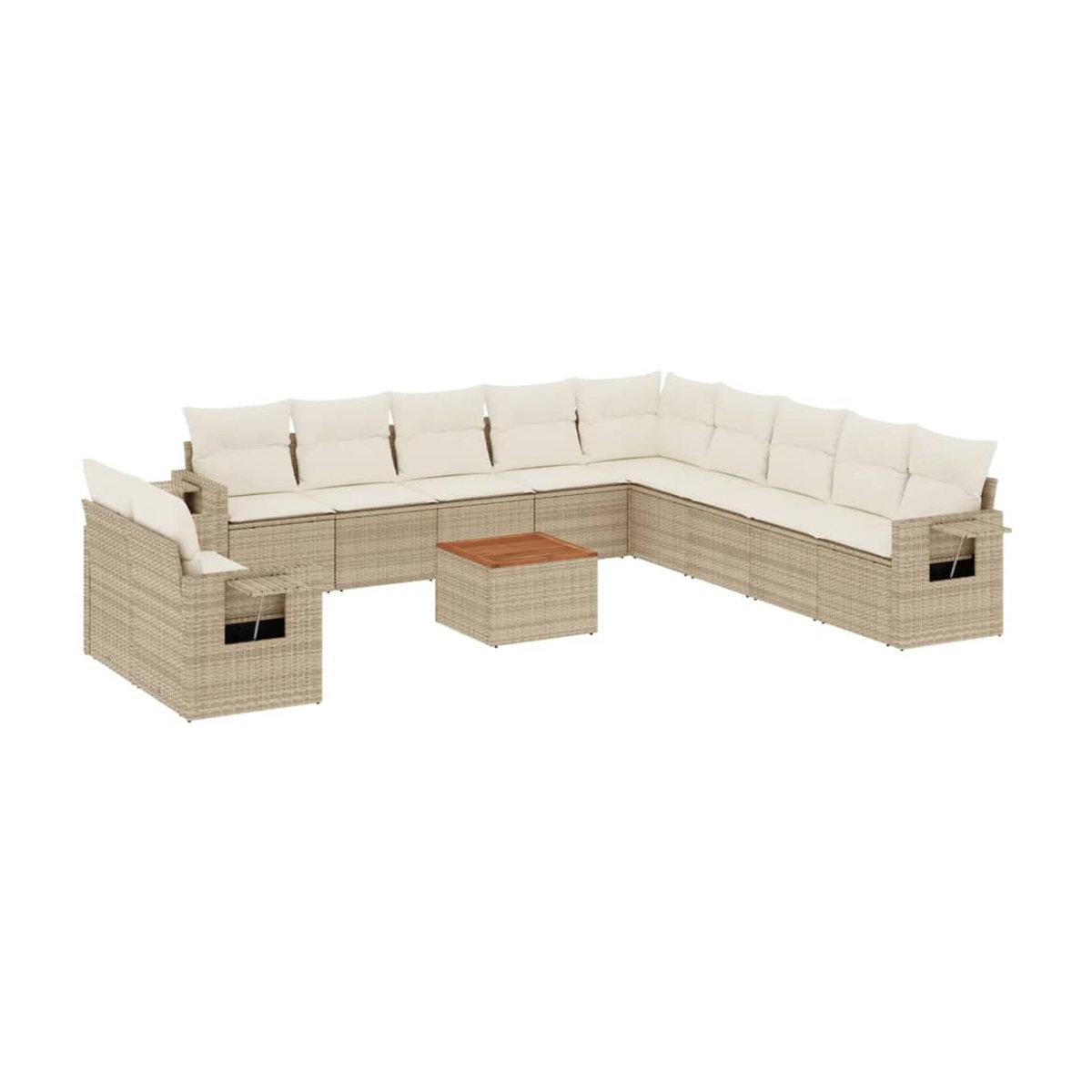 Vidaxl Gartenmöbel-Set aus Polyrattan und Akazie mit 12 Teilen und Kissen, Beige - Bild 2