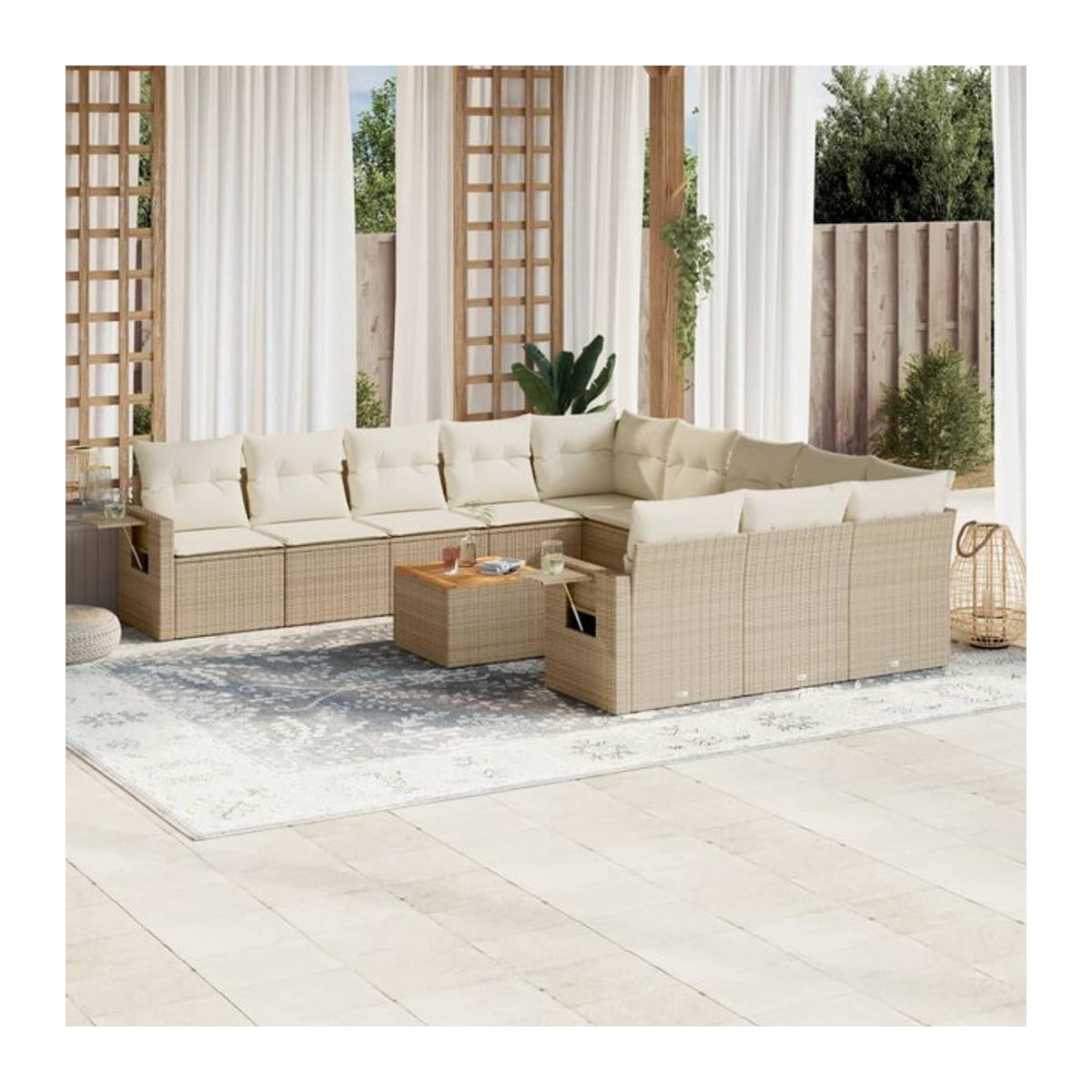 Vidaxl Gartenmöbel-Set aus Polyrattan und Akazie mit 12 Teilen und Kissen, Beige - Bild 1