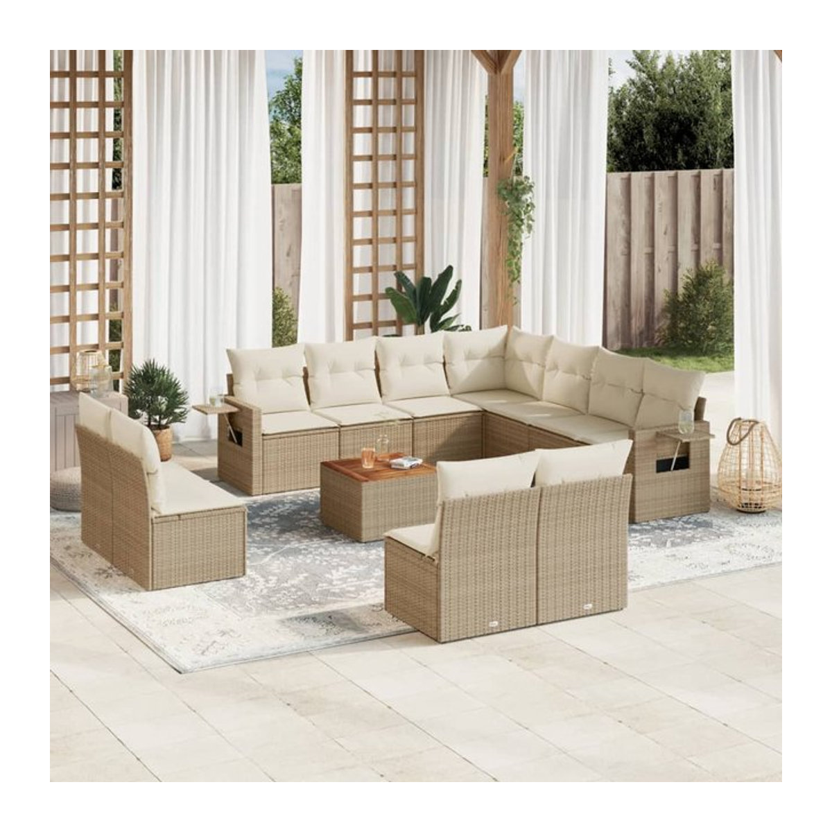 Vidaxl Gartenmöbel-Set aus Polyrattan und Akazie mit 12 Teilen und Kissen, Beige - Bild 1
