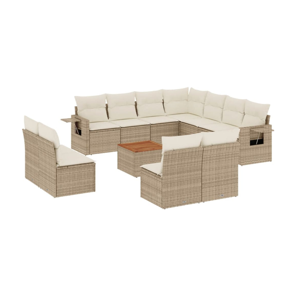 Vidaxl Gartenmöbel-Set aus Polyrattan und Akazie mit 12 Teilen und Kissen, Beige - Bild 2