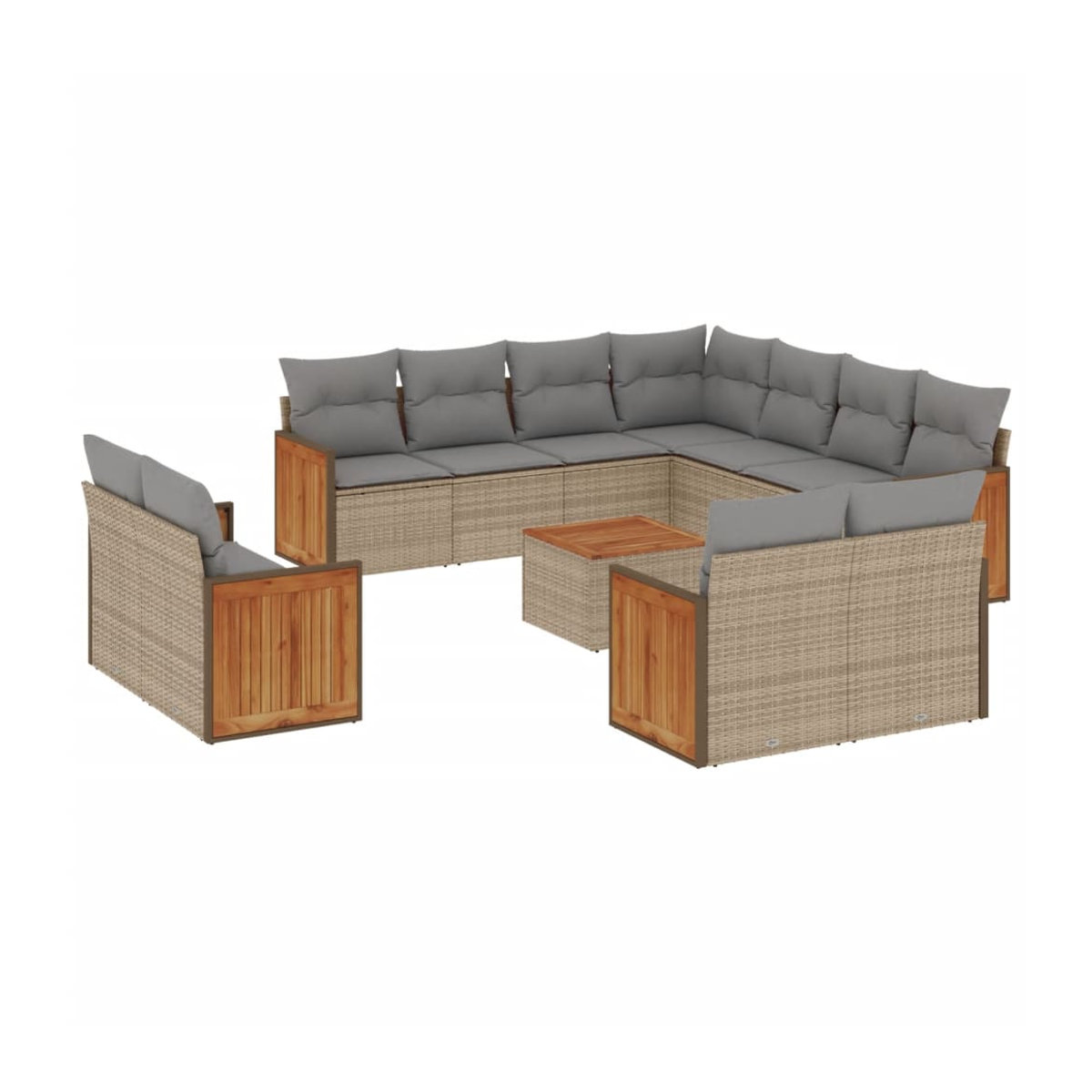 Vidaxl Gartenmöbel-Set aus Polyrattan und Akazie mit 12 Teilen und Kissen, Beige - Bild 2